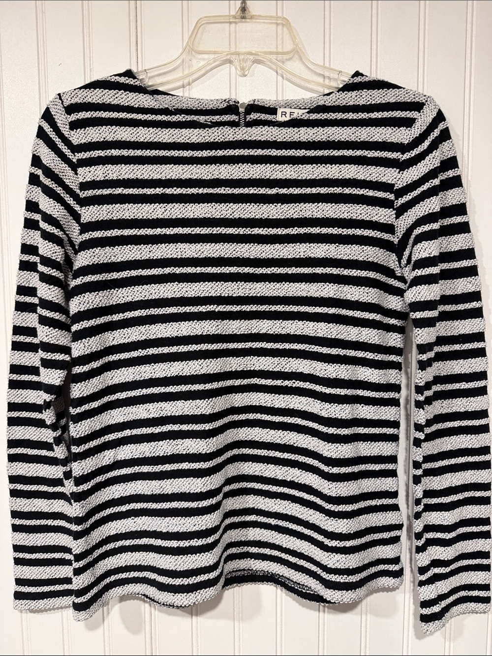 REISS Black & White Striped Textured Top
